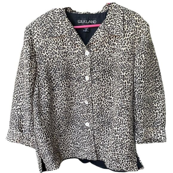 Silkland 100% silk size 14 animal print button front jacket. - Picture 1 of 7